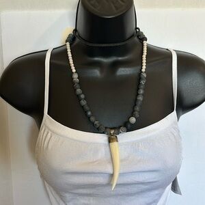Etsy handmade Bone Pendant Necklace with beading and leather EUC